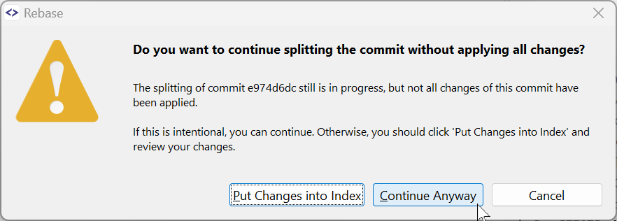 Confirm that you don't want to apply all changes